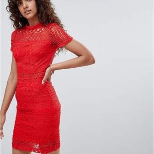 Parisian Tall High Neck Short Sleeve Lace Shift Dress